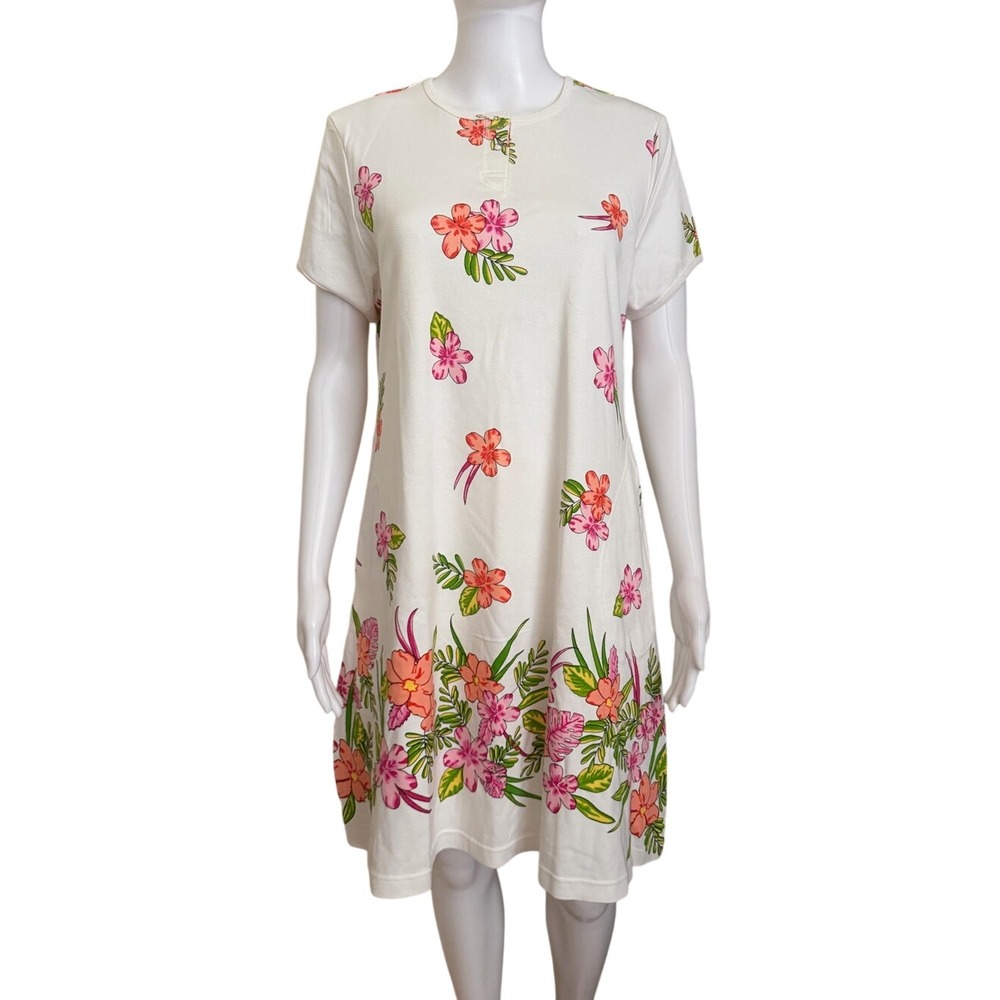 Calypso White Floral Tropical Shift Relaxed Fit Dress Size Small